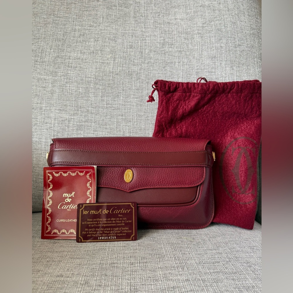 Authentic Cartier mus de Cartier Burgundy Leather Clutch